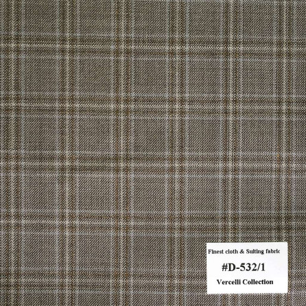 D-532/1 Vercelli V9 - Vải Suit 95% Wool - Trắng Caro
